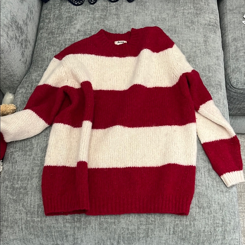 Acne Red and Cream Striped Sweater